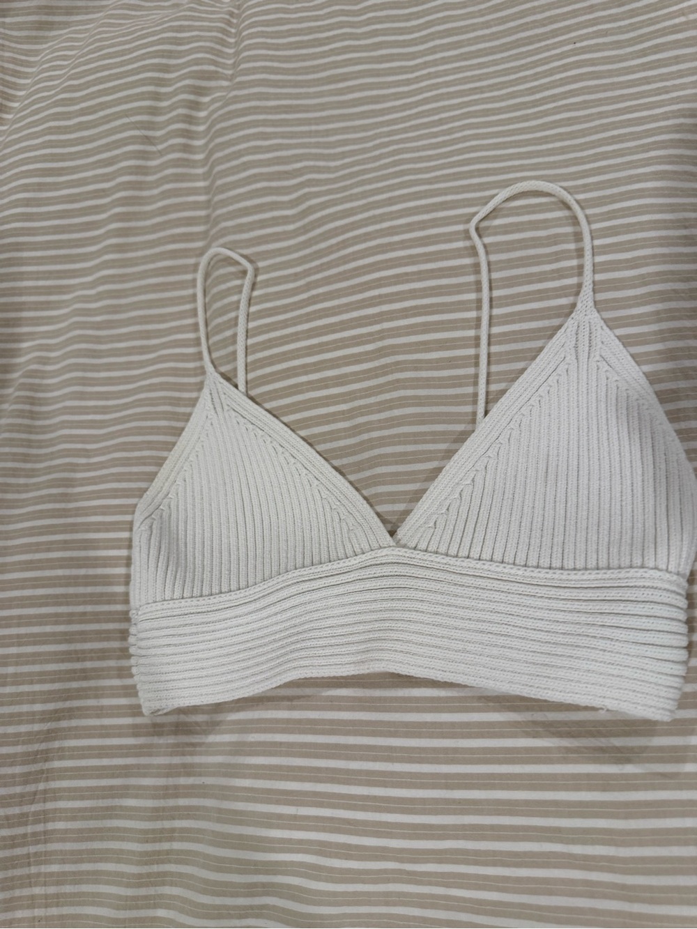 Zara White Ribbed Knit Triangle Bralette